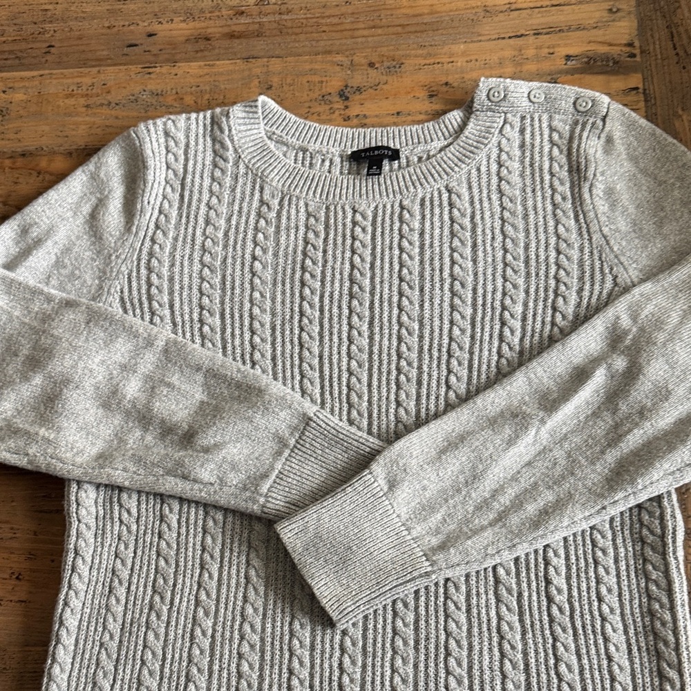 Talbots Heather Gray Cable Knit Sweater